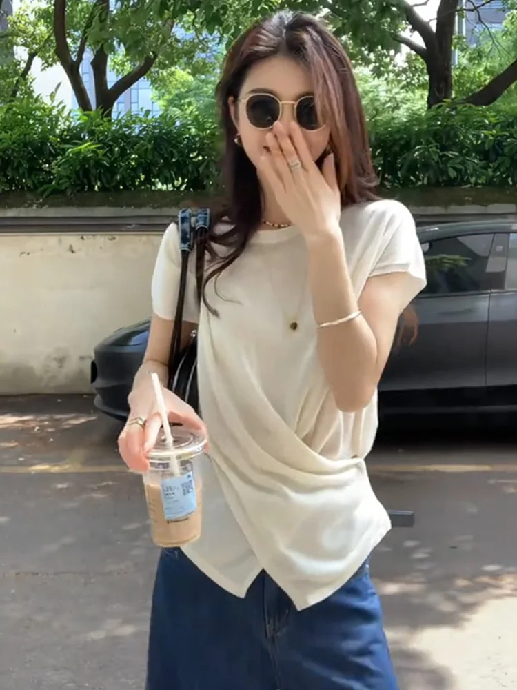 

Faionable Универсальный цвет ort Sve Трикотажный крестообразный дизайн Летний новый женский топ Удобный средний вес стандартного кроя