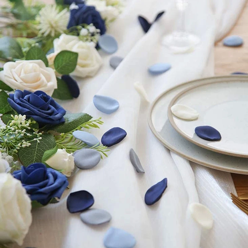 500Pcs Silk Rose Petals Dusty Blue Navy Flower Petals For Wedding Flower Girl Basket Aisle Scatter Dinner Table Party