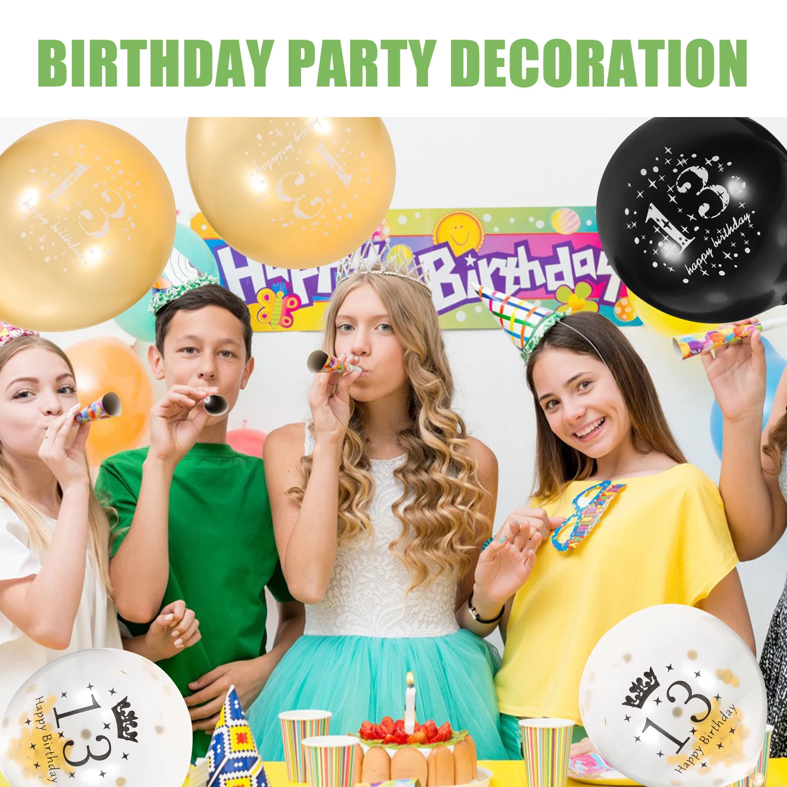 

12 Pcs Birthday Party Decorations Kids 13th Balloons Child Emulsion Latex Festive Color Photo Prop Wall Ceiling