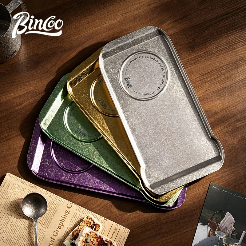 Bincoo Pure Titanium Coffee Serving Tray, Rectangular Metal Coffee Tray for Cafe, Home, Dessert