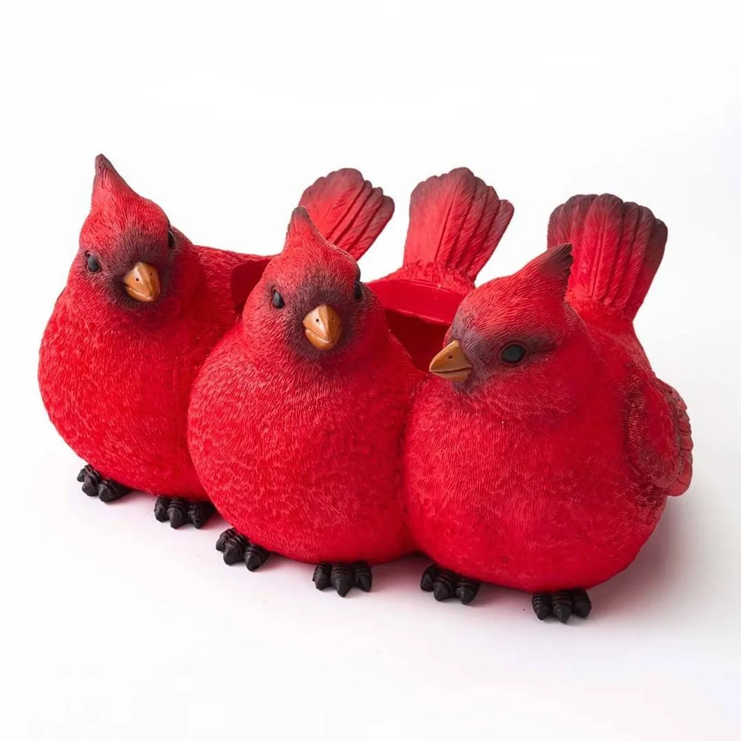Resin Red Bird Planter - Realistic Garden Decor, Weatherproof Outdoor Sculpture, Unique Bird-Shaped Flower Pot