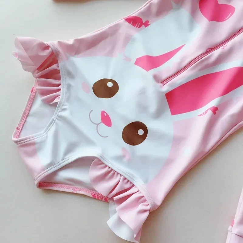 

2024 Children Swimsuit Cute Baby Bathing Suit 7-14 Years Rabbit Decoration Kids Girls One Piece Swimsuit Girls Swimwear Dropship