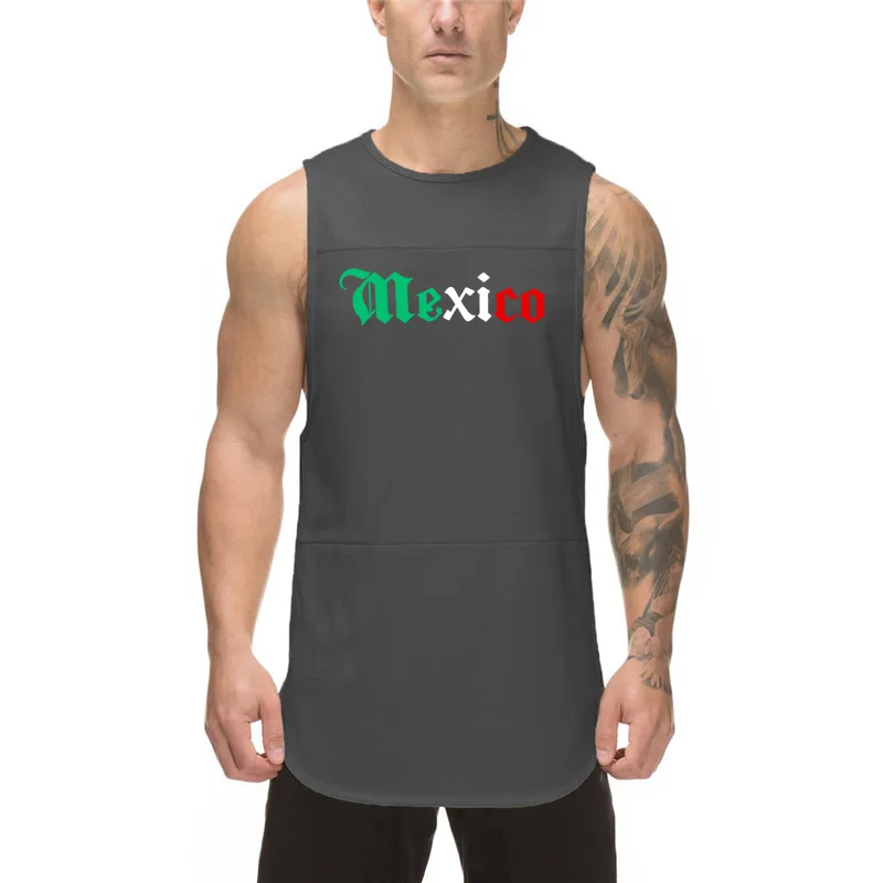 Mexico Letter Print Gym Fitness Tank Tops Summer Mesh Breathable Quick Dry Sleeveless Shirt Mens Bodybuilding Sport Muscle Vests