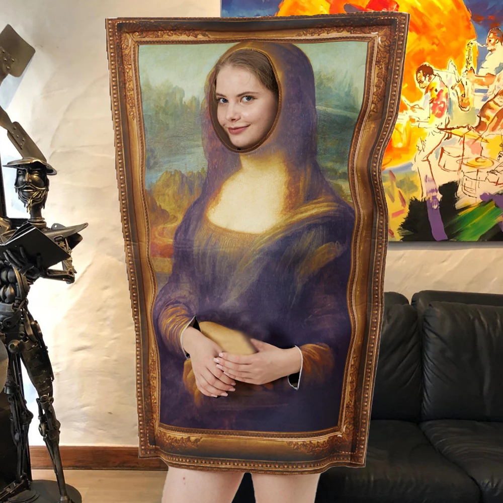 Famous Paintings Mona Lisa Costume Jumpsuit Cosplay Adult Men Women Funny Cerative Carnival Purim Halloween Party Costumes Props