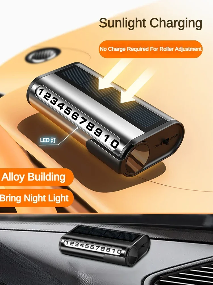 Solar Lade Auto Parkplatz Nummernschild Leuchtende Auto Parkplatz Karte Temporäre Stopp Telefonnummer Karte für Auto Dekoration Zubehör – Detail 2