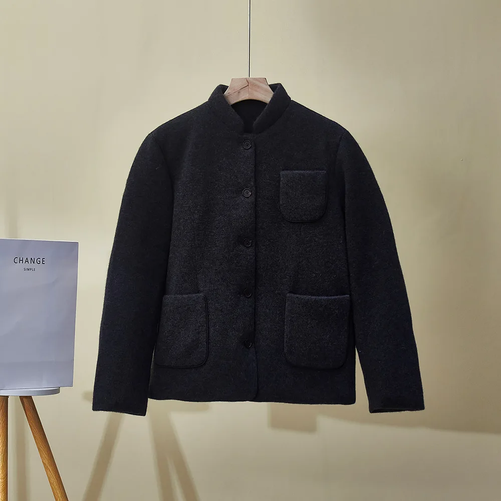 Piumino invernale da donna nuovo colletto allentato tasca con bottoni caldo piumino d'oca in cashmere