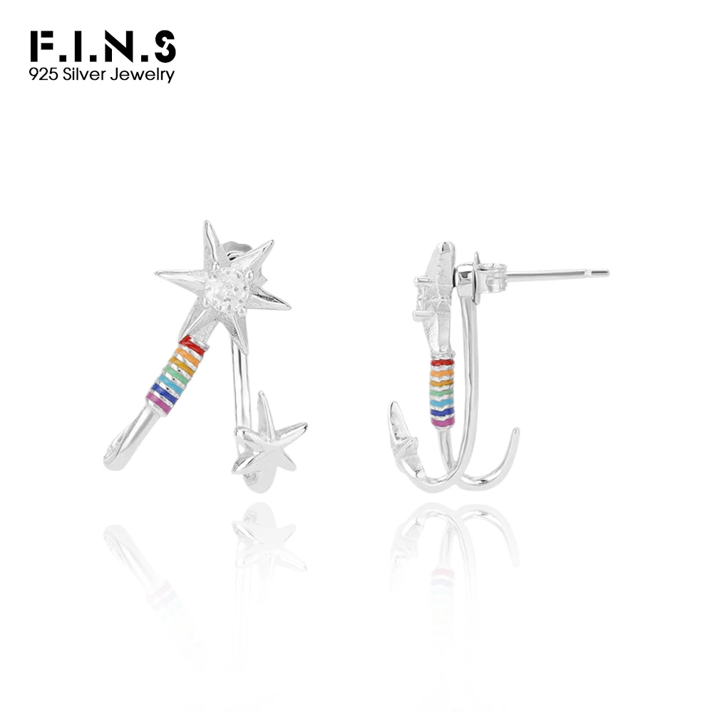 

Серьги-гвоздики F.I.N.S из стерлингового серебра 925 пробы с радужным маслом, съемная звезда, циркон, пирсинг ушей, модные ювелирные аксессуары