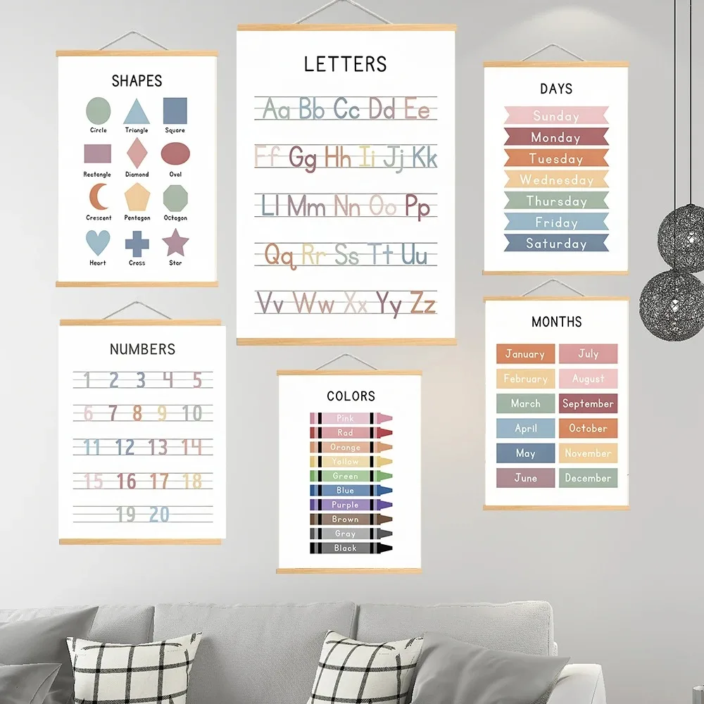 

Educational Alphabet & Number Canvas Solid Wood Hanging Picture Posters Perfect For Classroom, Home School, And Bedroom Decor