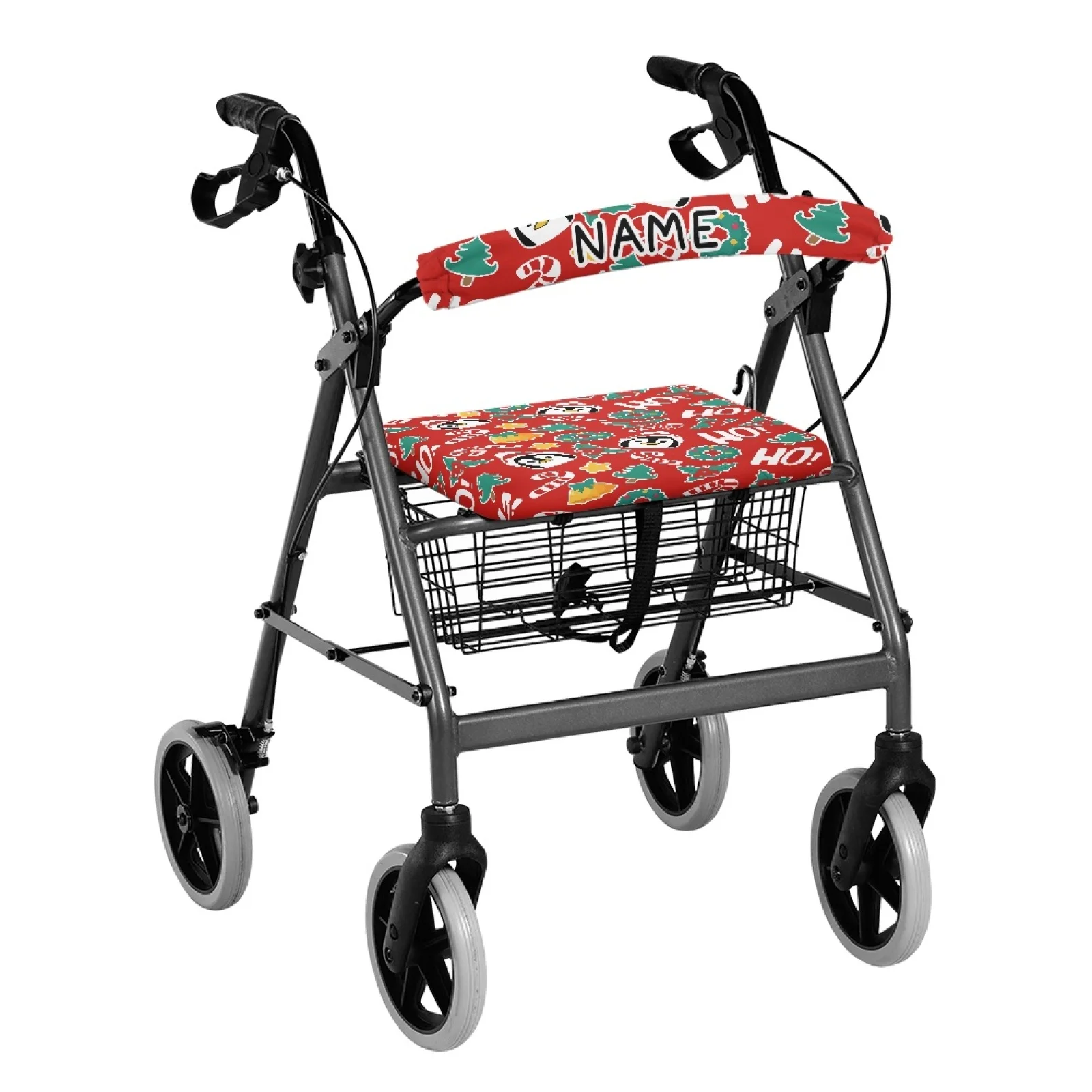 Coloranimal Adjustable Non-Slip Fit 2PCS Rollator Seat Back Rest Covers for Women for Streets Penguins in Holiday Wreaths