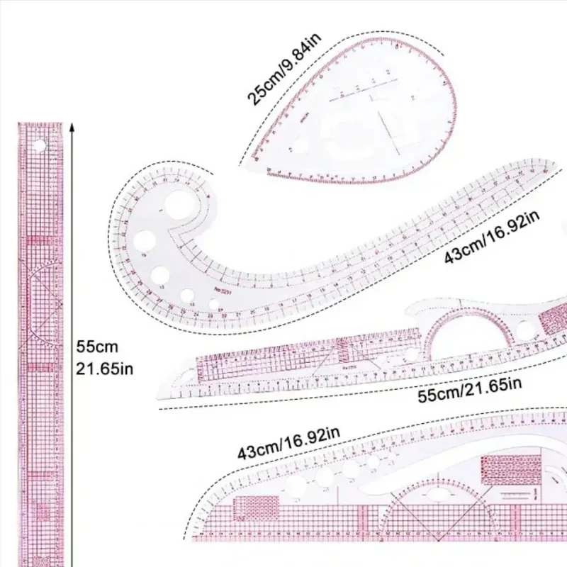 French Curve Ruler Set - Flexible Tailoring Templates for Dressmaking, Pattern Drafting & DIY Sewing Projects