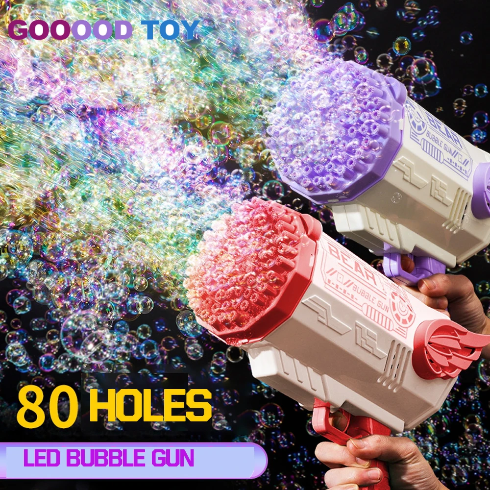 ألعاب مسدس فقاعات كهربائي للأطفال ، آلة فقاعات ، مسدس صواريخ ، قاذفة ، صانع نفاخ أوتوماتيكي ، لعبة صابون ، هدية حفل زفاف ، 80 فتحة