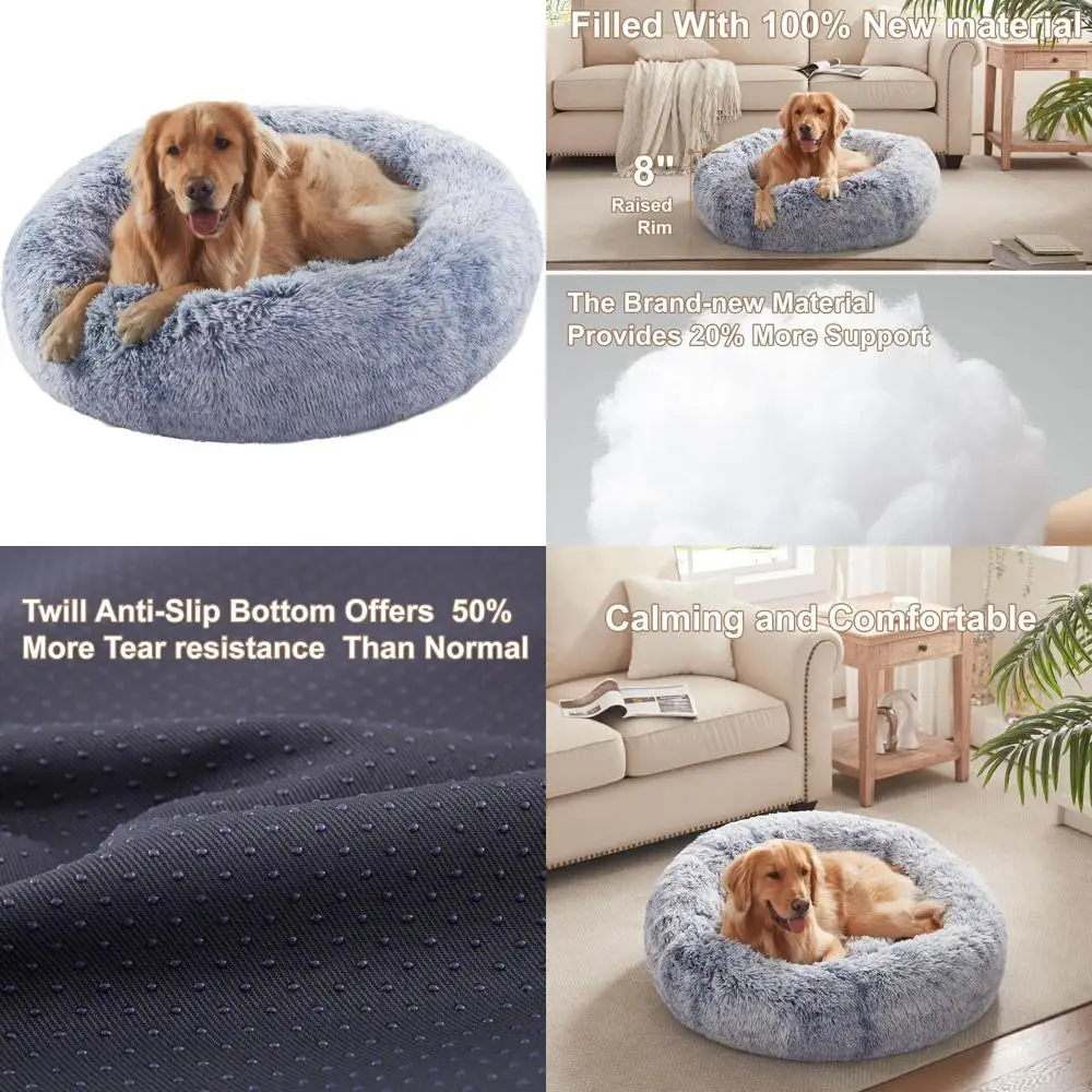 

Large Round Dog Bed for Calming, Removable Washable Cover, Up to 80 lbs, Blue