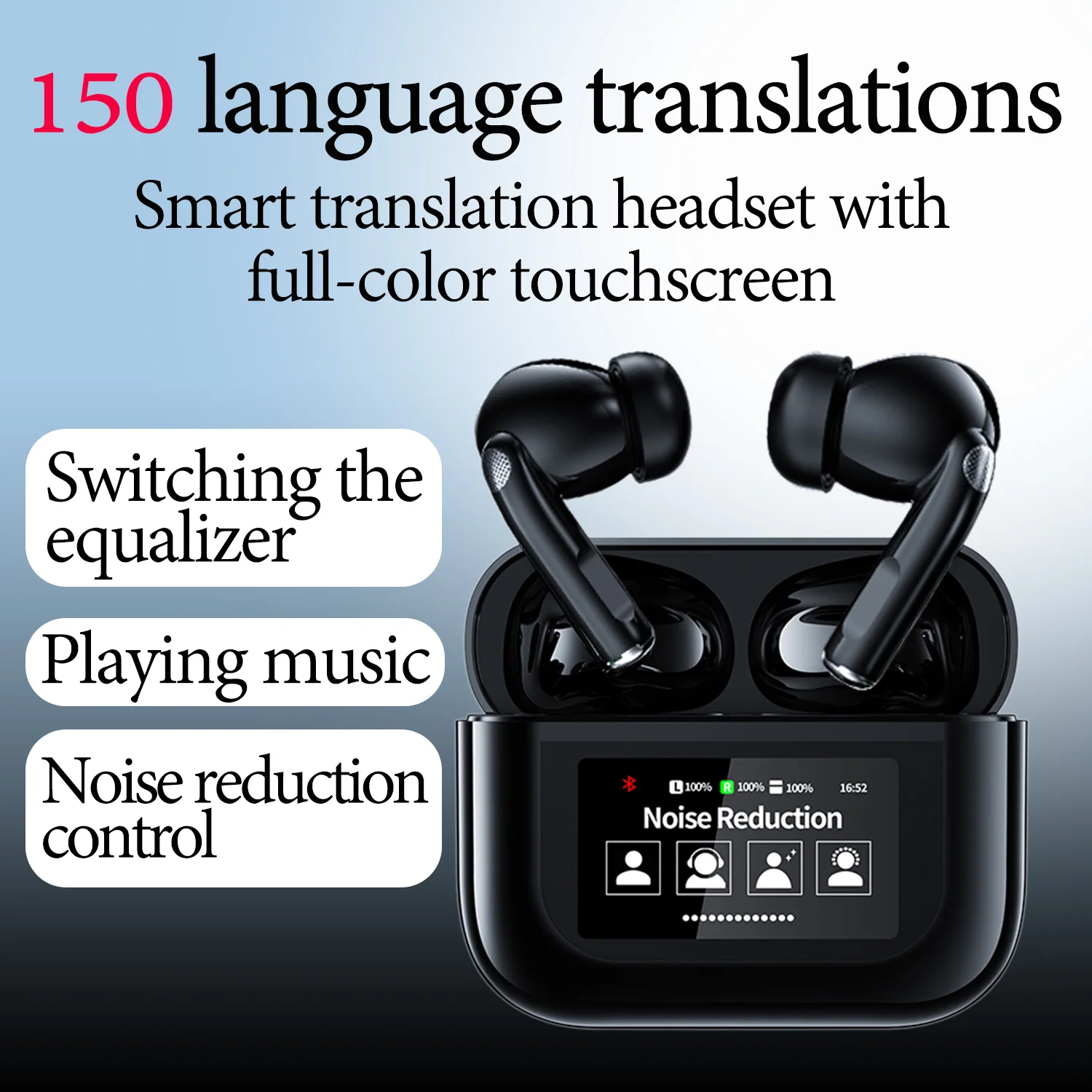 Los auriculares con traducción por IA admiten 150 idiomas, ofrecen traducción en tiempo real, cuentan con micrófono con cancelación activa de ruido (ANC) y pantalla táctil LCD.