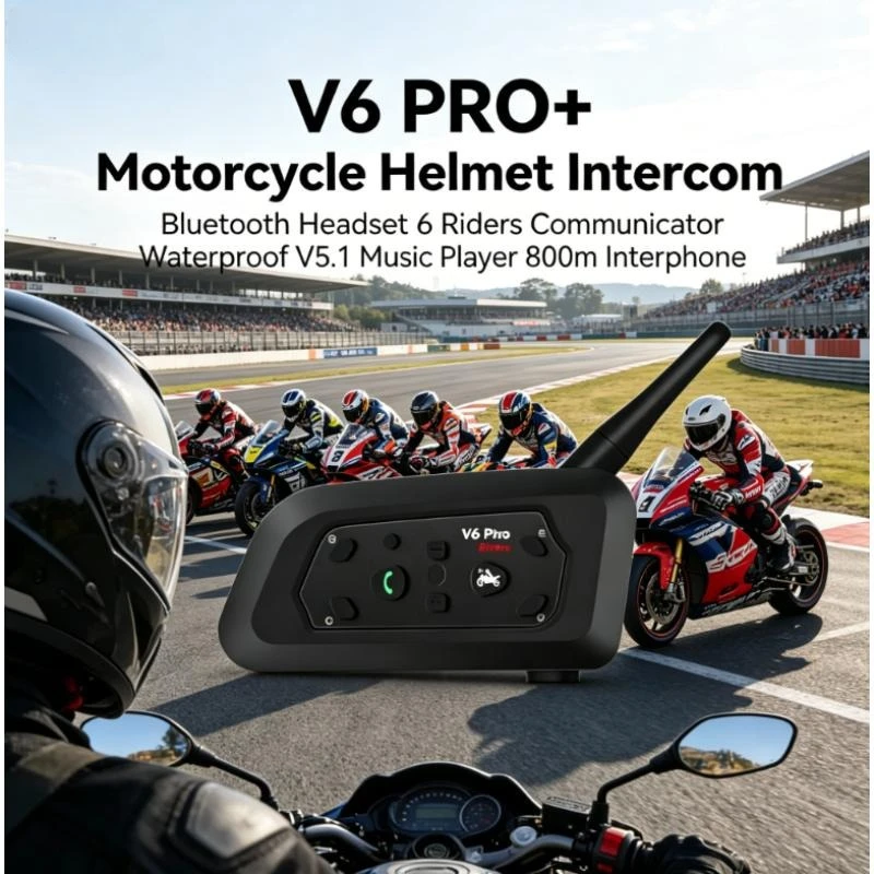 

V6 PRO+ BT5.1 6 Rider Group Intercom 800m Motorcycle Helmet Waterproof Wireless Headset