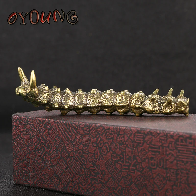 Soild Brass Caterpillar Figurines Miniatures Desktop Ornament Tricky Spoof Insect Toy Retro Animal Small Statue Craft Collection