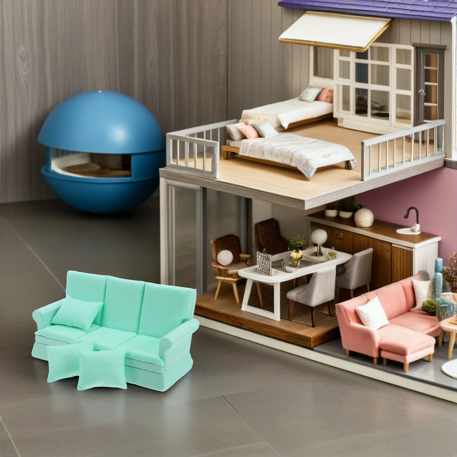 1 set realistico divano per casa delle bambole in miniatura con morbidi cuscini piccolo divano moderno mobili per soggiorno divano per casa delle bambole
