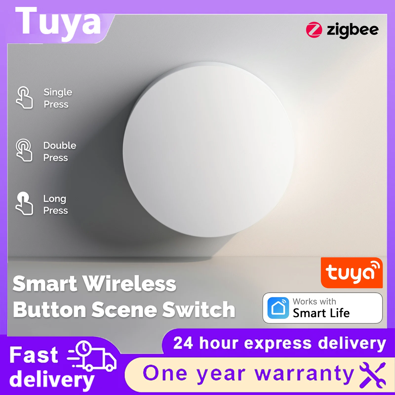 Tuya ZigBee Smart Key Switch Wireless Remote Key Controller Multi‑Gesture Scene Linkage Battery Powered Automation