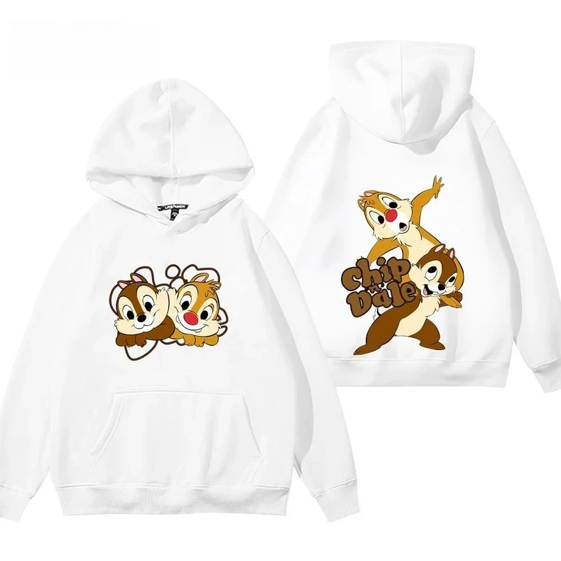 

Disney Chip N Dale Hoodie Unisex Cotton Fleece Pullover 2025 Autumn Winter Graphic Sweatshirt White Base Front Left Chest Chip