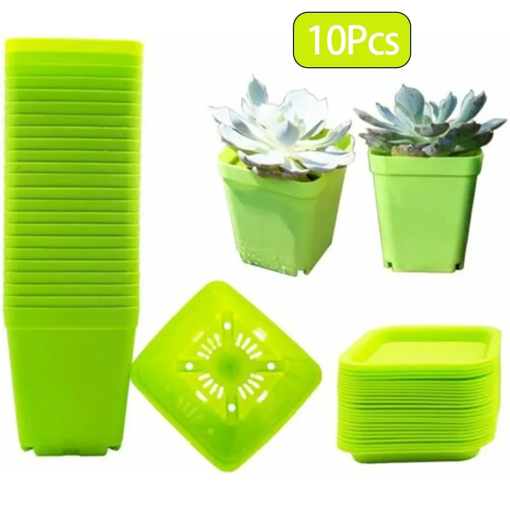 Plastic Square Nursery Flower Pots Set Of 10 With Drain Holes And Trays Suitable For Starting And Growing Small Plants