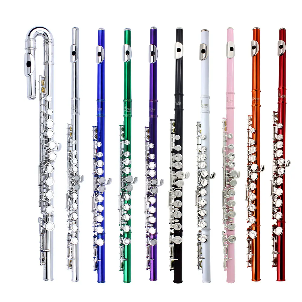 SLADE Multicolor 16 Holes C Tone Flute E Key Woodwind Instrument Nickel Plated Silver Cupronickel Tube Flute with  Accessories