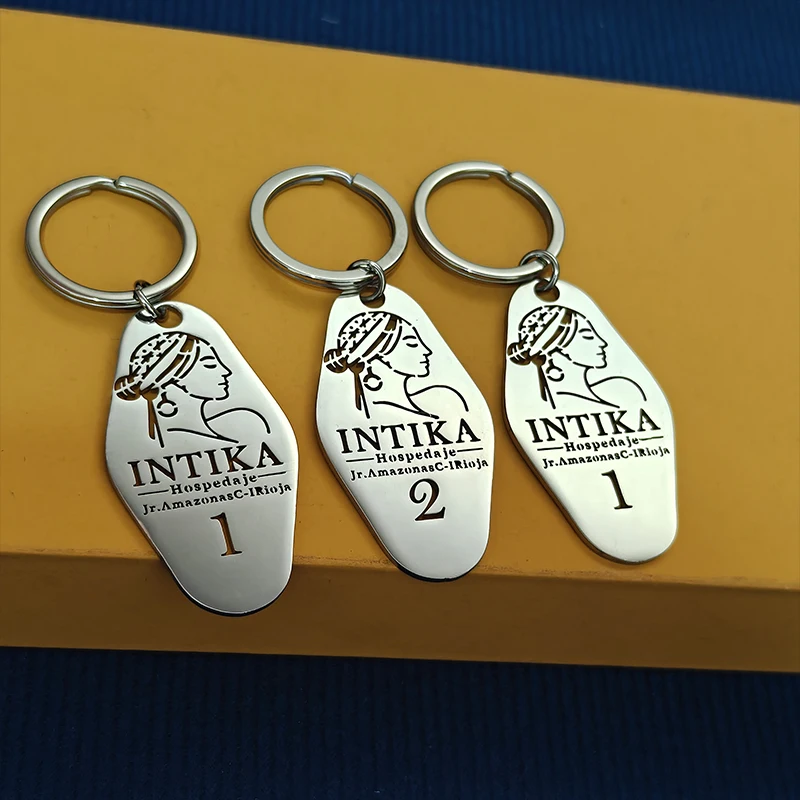 

Custom Hotel Club Logo Keychain Custom Hotel Room Numbers Keychain Personalized Stainless Steel Jewelry Anti Allergy Never Fade
