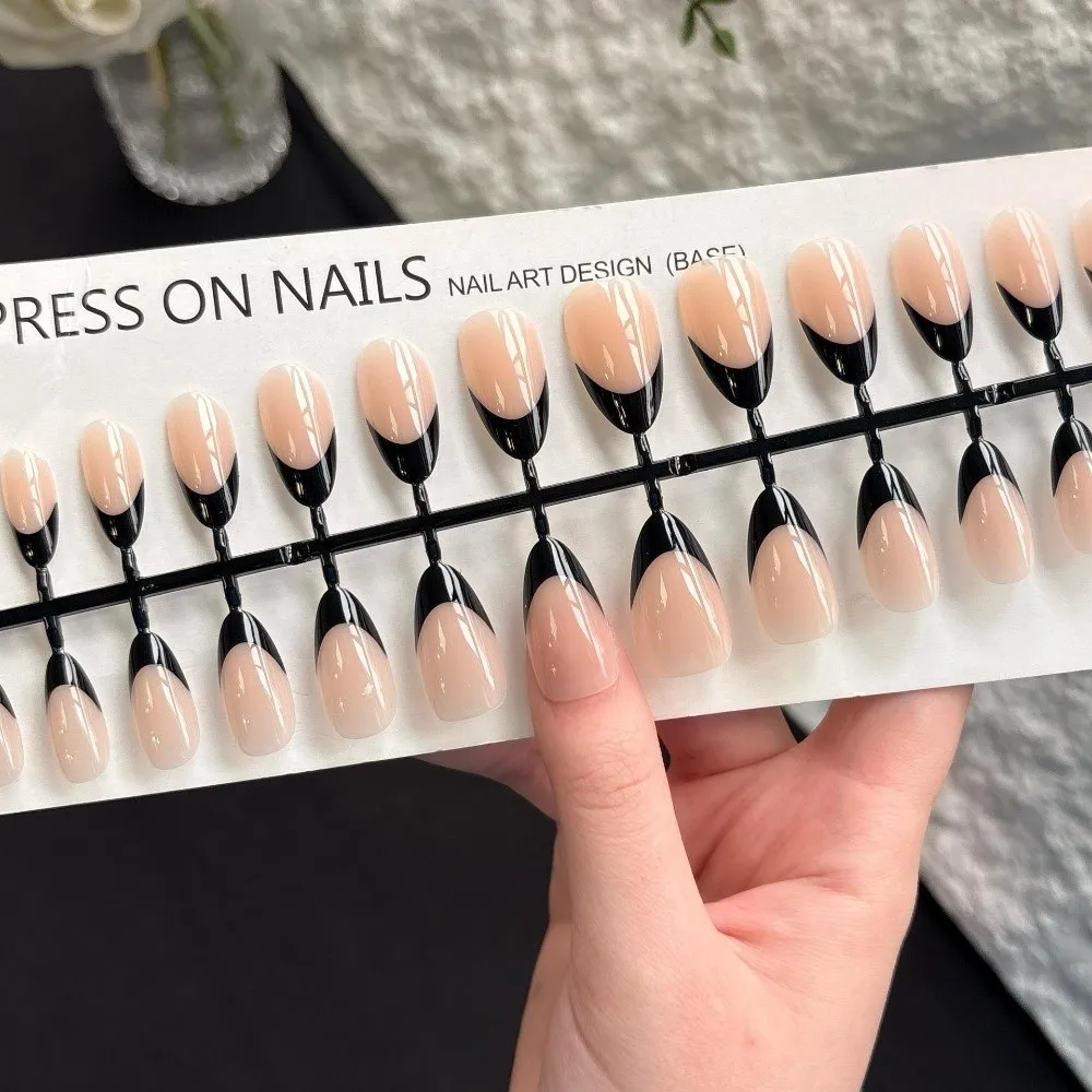 Simple 30 Pieces Press On Nails Medium Length Almond Shape False Nails Glossy Finish Matte Nude Full Cover Nails for Nail Art