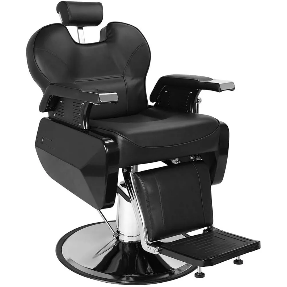 All Purpose Barber Chair Heavy Duty 440lbs Reclining Swivel Hydraulic for Barbershop Hair Salon, Black