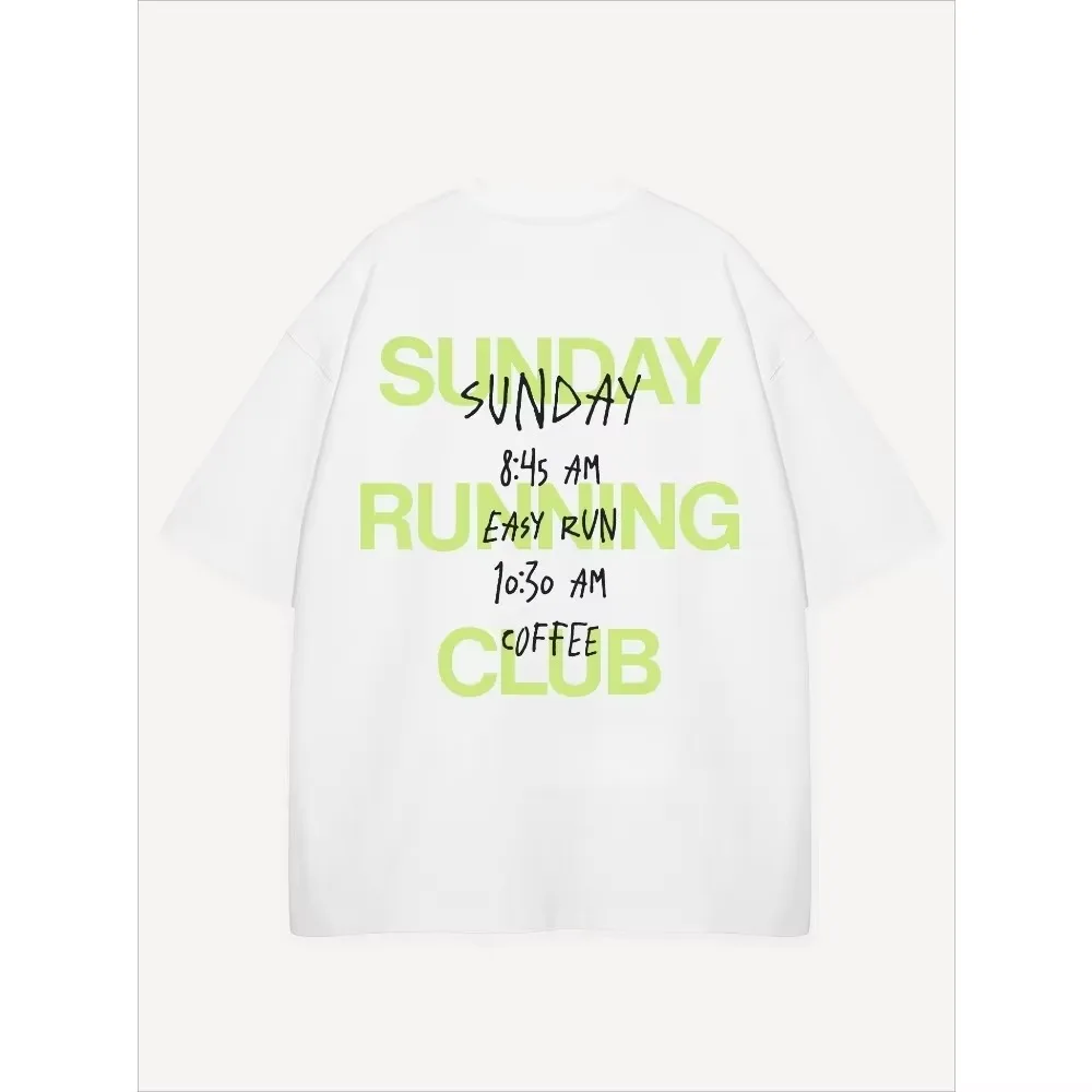 2026 New Pop Oversized Unisex Streetwear T Shirt Family Matching Sunday Running Club Back Text Graphic Short Sleeve Tee