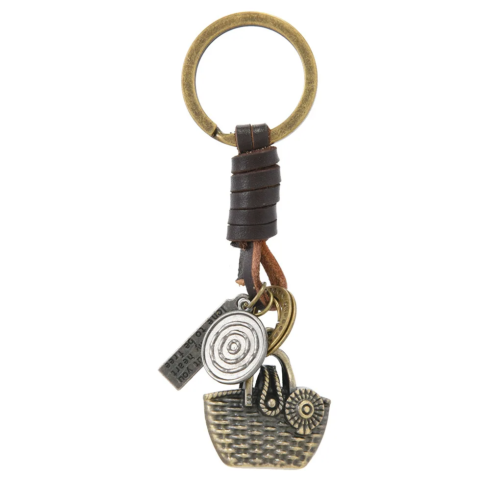 سلاسل المفاتيح الإبداعية الشعبية الأوروبية والأمريكية للرجال والنساء الهدايا سبيكة البرونزية البومة النسر الرجعية المنسوجة قلادة جلد البقر