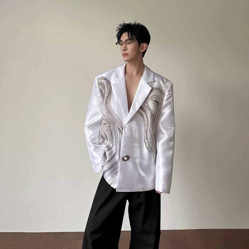 WTHT Trendy Men's Heavy Industy Embroidery Sequins Blazer Coats Fashion 2026 Spring Single Buckle Casual Jackets Male 2A2628