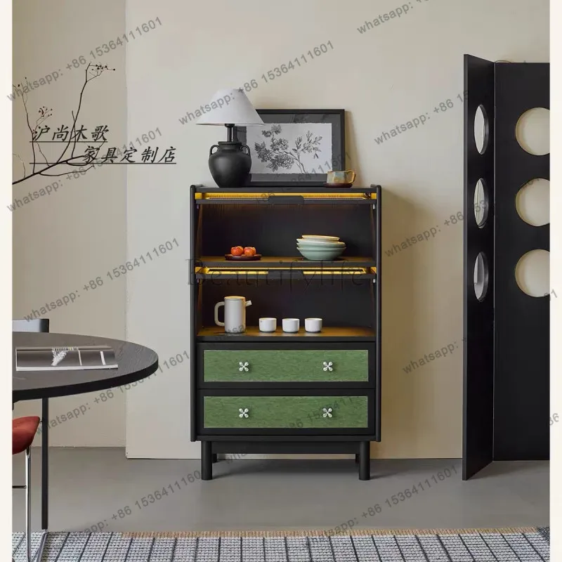 

French retro solid wood chest simple living room wall storage bedroom storage cabinet
