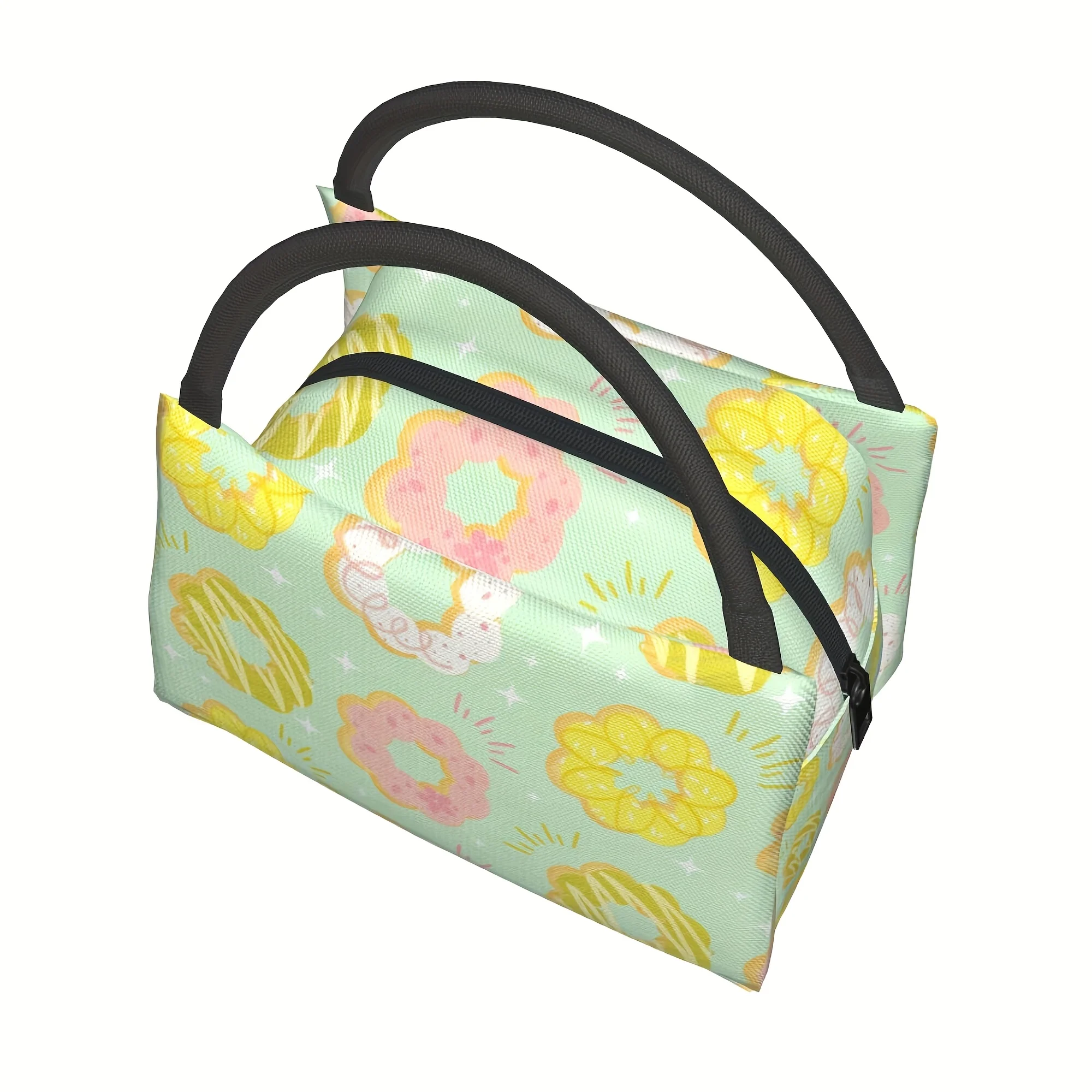 Cute Donut Print Insulated Lunch Bag Thermal Tote Durable Oxford Picnic Cooler Bag