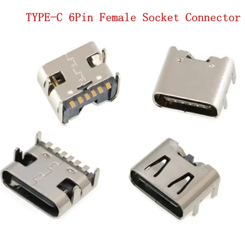 10Pcs Micro Usb Jack 6Pin Type-C Female Connector Charging Socket  Usb3.1 For Mobile Phone Mini Usb Jack Connector
