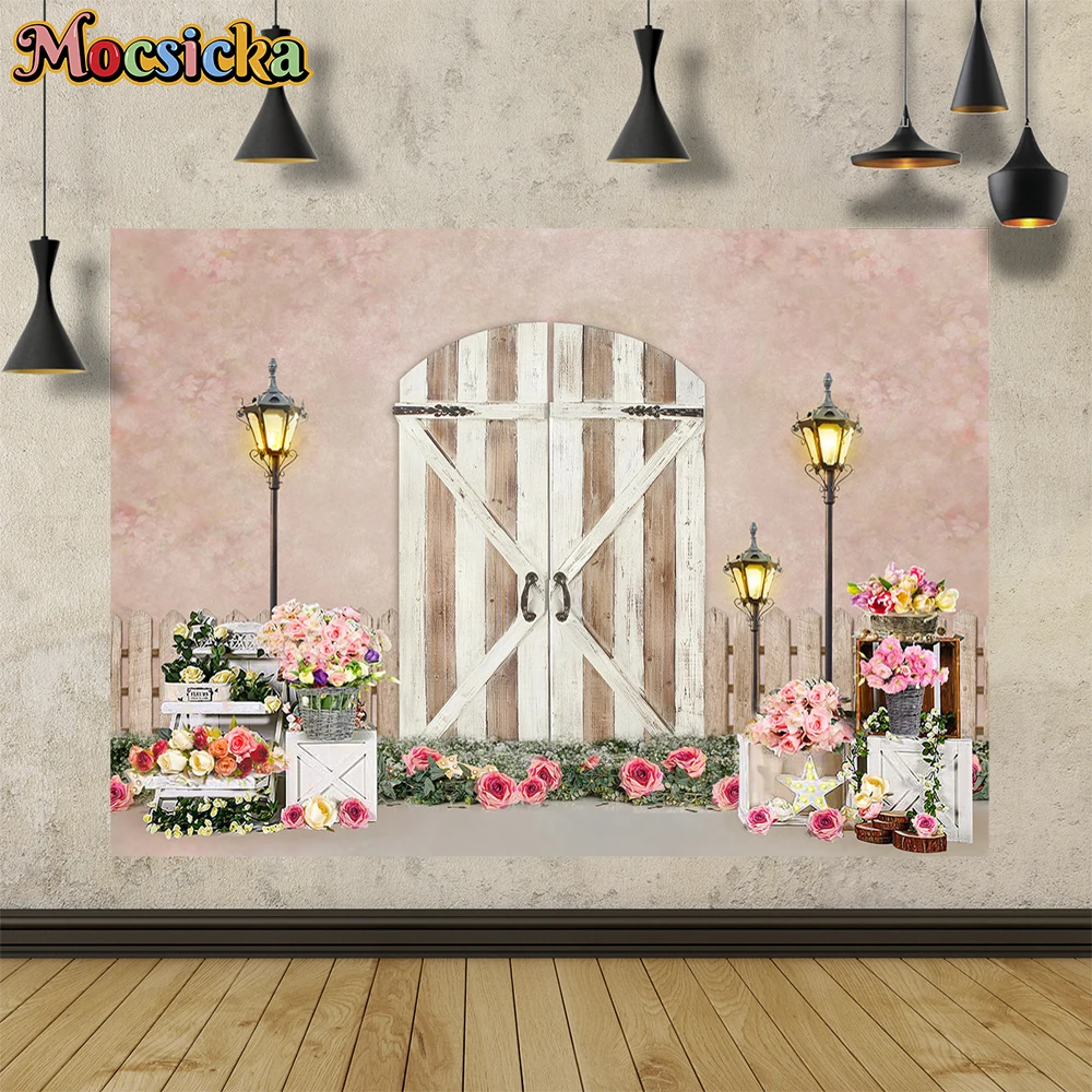 

Фон для фотосъемки Mocsicka: Весенние цветы, гирлянда, портрет новорожденного, детский праздник, пасхальная тематика, деревянная дверь, баннер для дня рождения