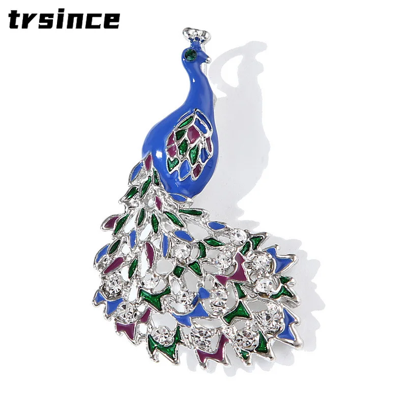 Ethnic Style Retro Blue Enamel Peacock Animal Brooch Girl's Ancient Ceremony Dress Cheongsam Accessories Pin Badges