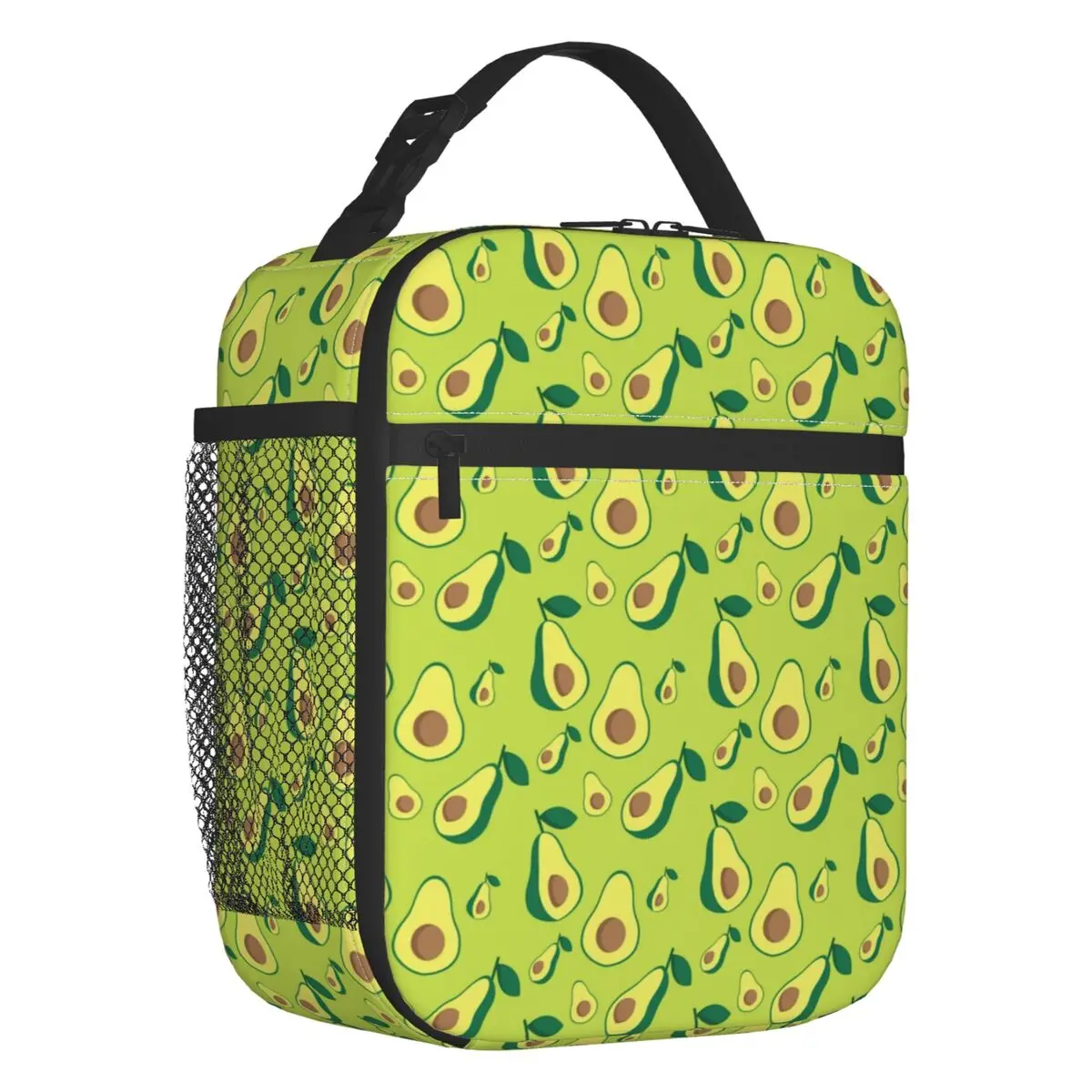 

Love Green Avocado Face Pattern Insulated Lunch Bag for Outdoor Picnic Resuable Thermal Cooler Bento Box Women Children