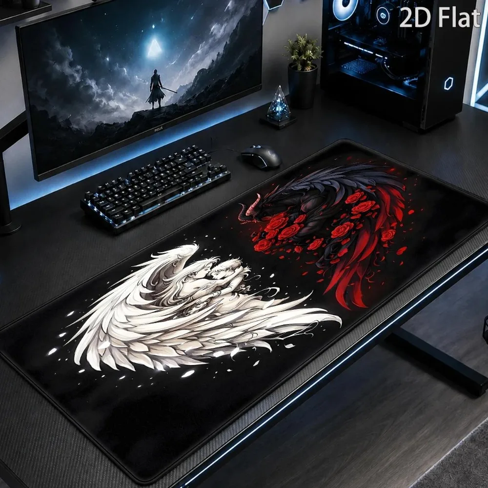 Dark Angel vs Demon Comparison Large Mouse Pad - Gothic Romantic Design alfombrillas para escritorio tapis de souris
