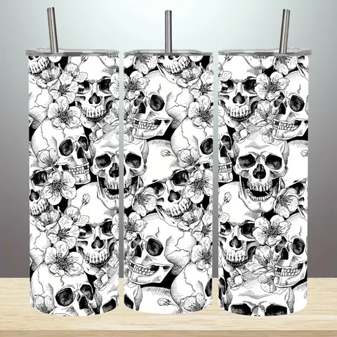 1pc Gothic Skull & Flower Tumbler with Leakproof Lid - 304 Stainless Steel Vacuum Travel Mug, for / Drinks, Gothic Horror Gift for /,, Office, Birthday & Christmas Gifts