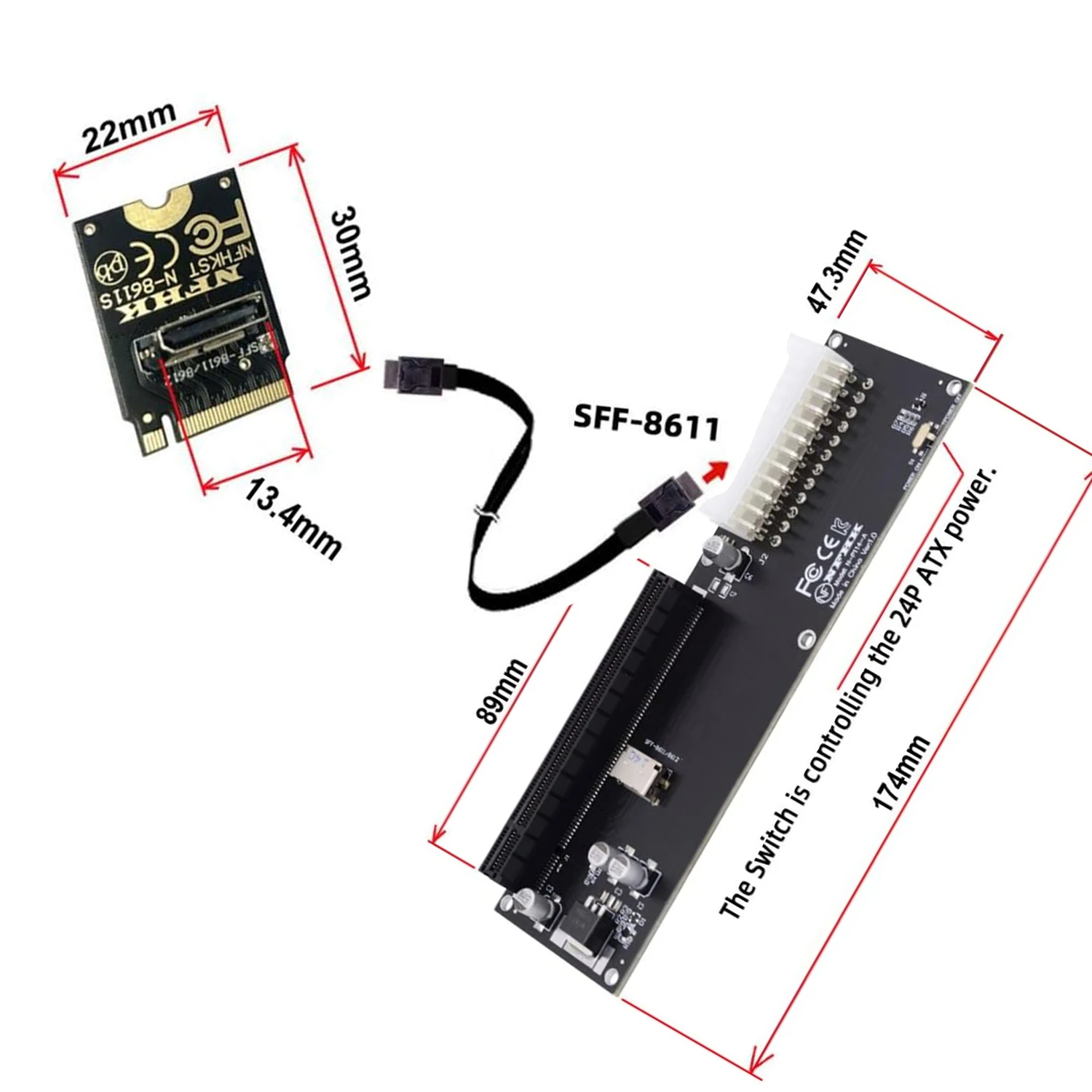 NEU-Für Oculink SFF-8612 SFF-8611 Adapterkarte PCI-E 16X 2230 M.2 M-Key Adapter für GPD WIN Max2 externe Grafikkarte