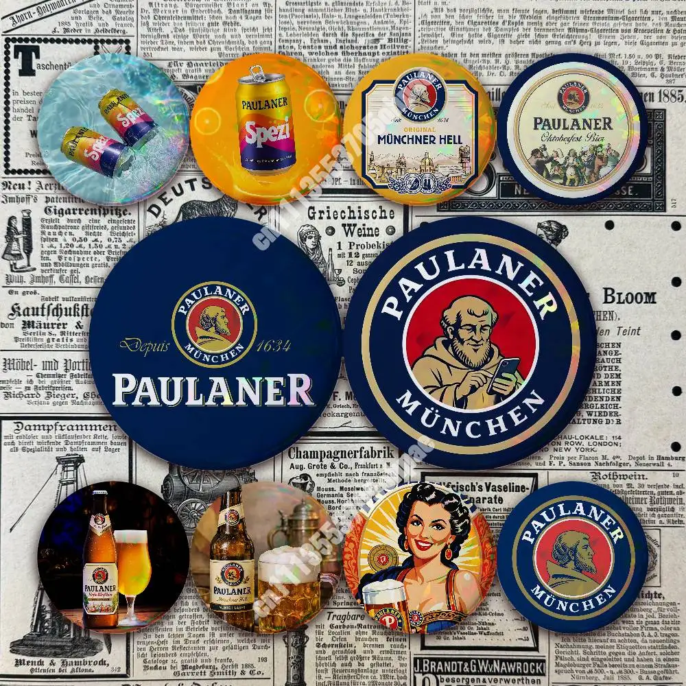 P-Paulaner Beer B-Brewery Munich Spezi Pin Badge 2PC Sets for Clothes & Accessories & Bags Metal Button Vibrant Collection