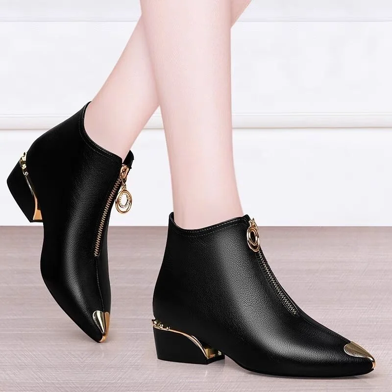 2022 New Short Tube Round Toe Women Boots Front Zipper Fashion Women Boots Trend with Heel Women Boots Botas De Mujer