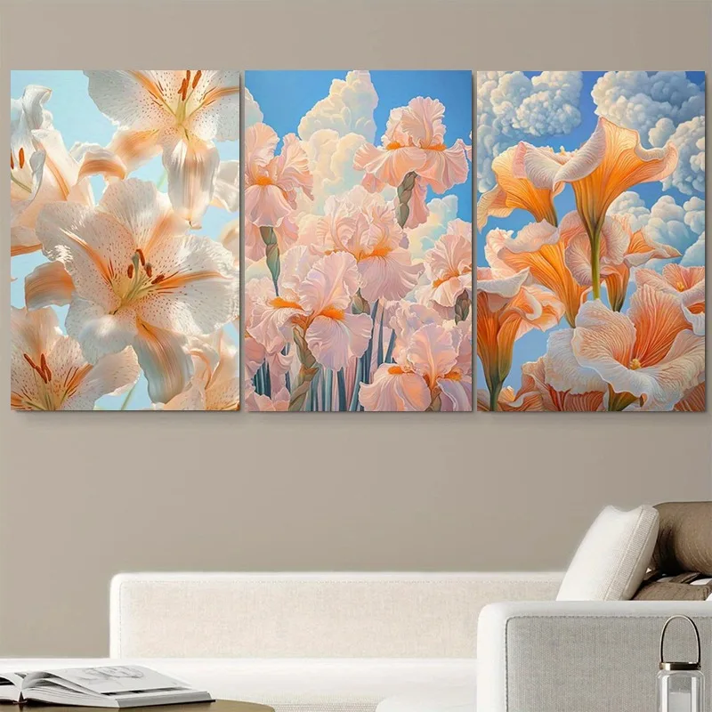 2D Flat, 3pcs Minimalist Bohemian Lily Flower Posters - Vertical Suitable for, Bedroom, Office Decor - Unframed Canvas Prints