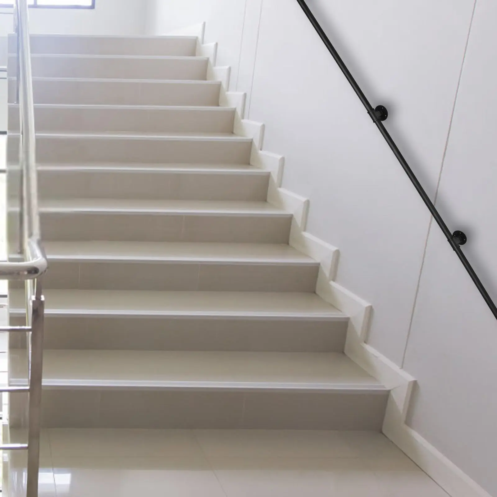 14ft ท่อบันได Handrail, สีดําบันได Handrail บันไดขั้นตอน Hand Rail ท่ออุตสาหกรรม Handrail ผนัง Mount สนับสนุน Ga