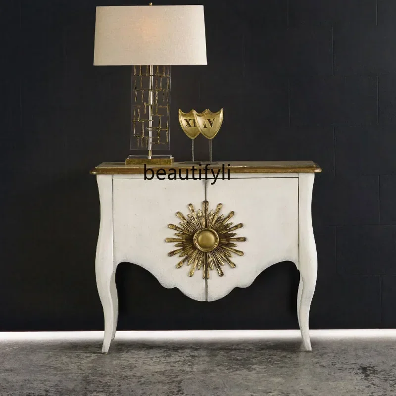 

American neoclassical European-style engraved solid wood dining side cabinet entrance cabinet, French retro decorative cabinet