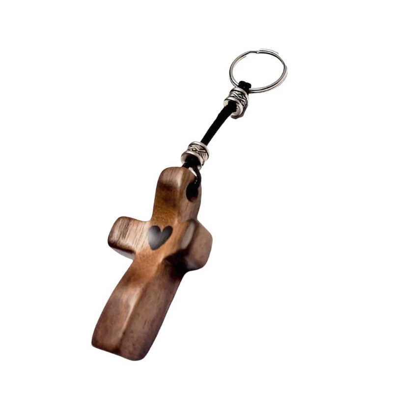 Elegant Walnut Crosses Keyrings Unique Keyrings Walnut Crosses Key Chain for Christians Hanging Decoration