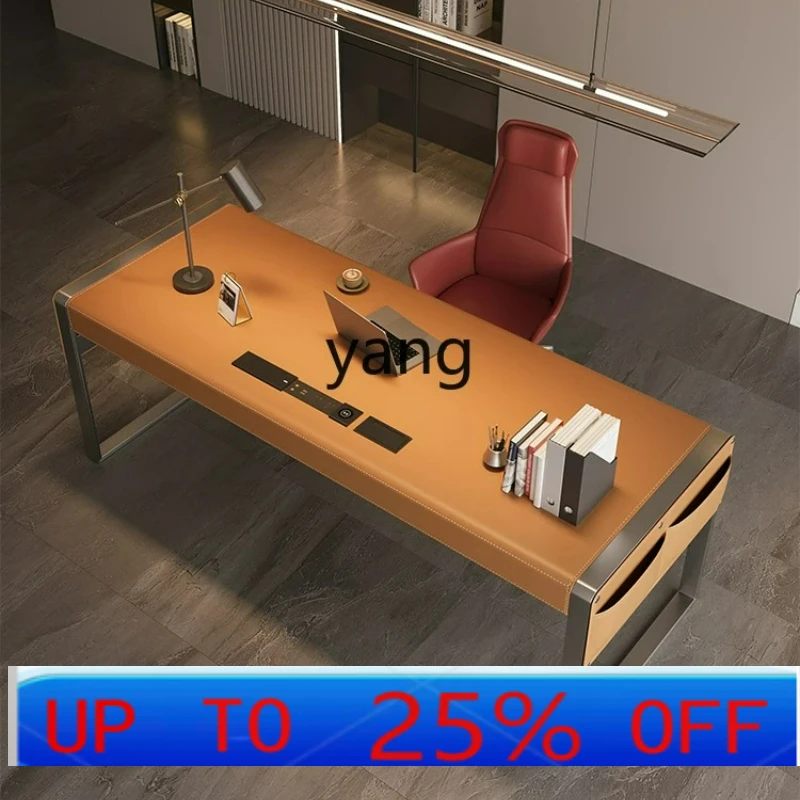 

LTT Solid Wood Saddle Leather Office Light Luxury High-End Feel Room Book Computer Desk