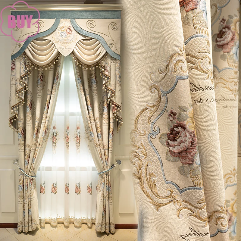 

Curtains for Living Dining Room Bedroom High-end Luxury Villa European Chenille Thickened American French Shading