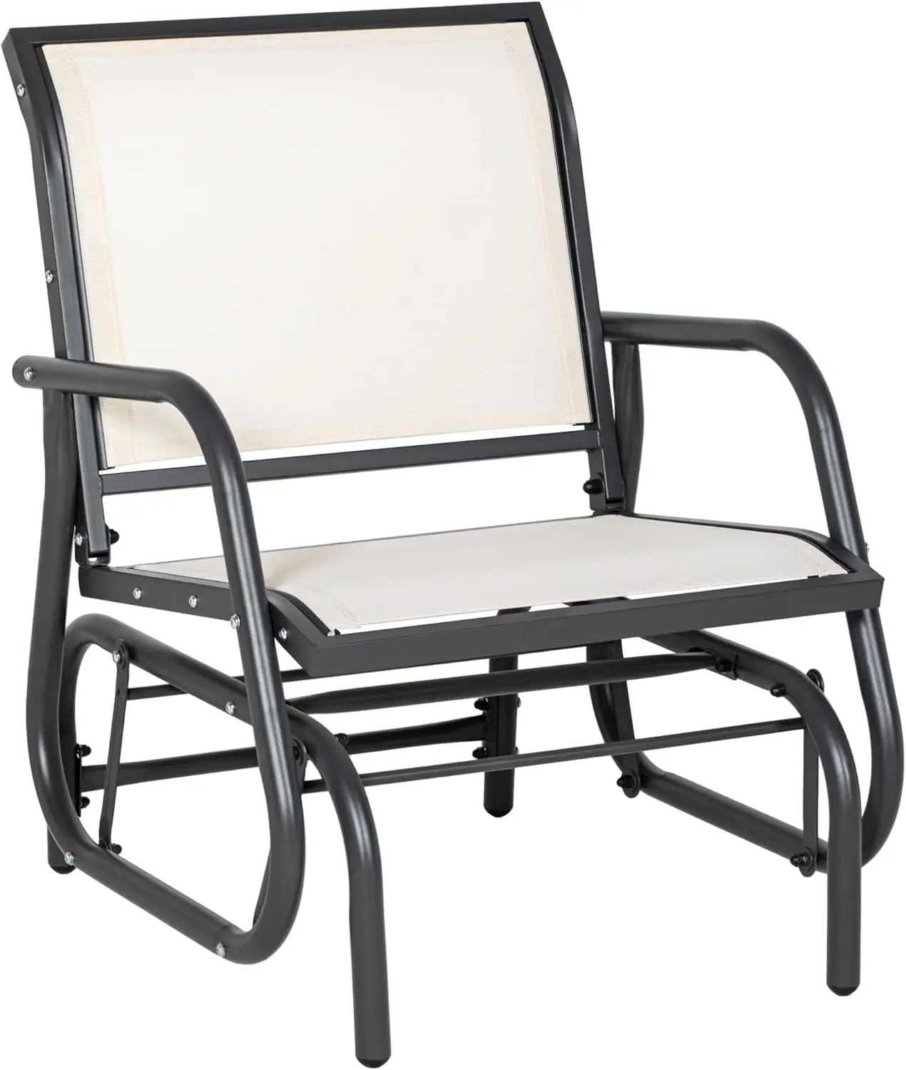 

Metal Frame Swing Glider Chair with Breathable Mesh Fabric, Curved Armrests and Steel Frame for Garden, Poolside, Cream White