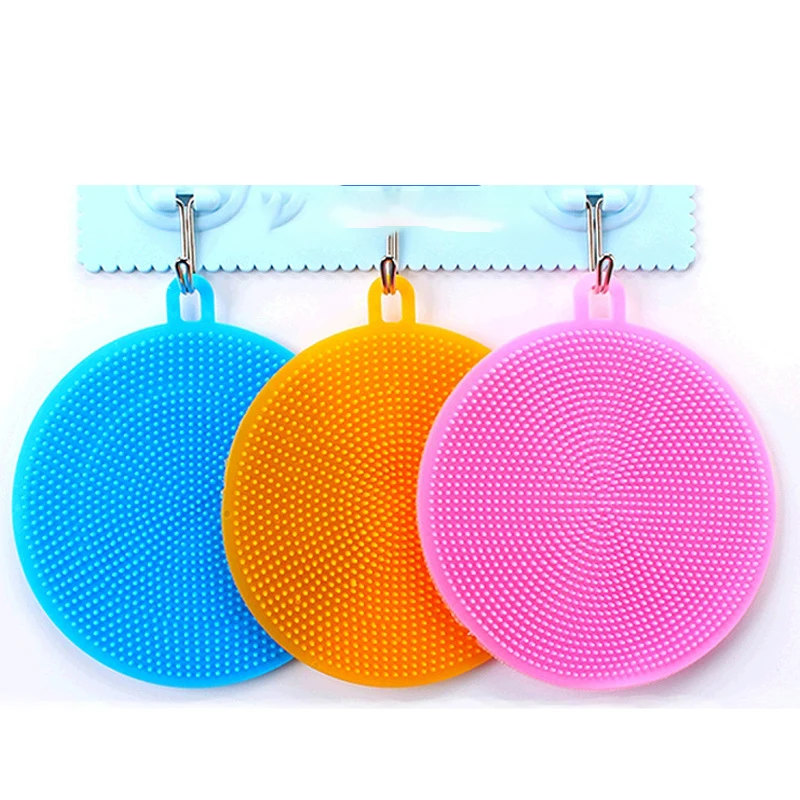 Kitchen Accessories Silicone Dish Washing Brush Bowl Pot Pan Wash Cleaning Brushes Cooking Tool Cleaner Sponges Scouring Pads