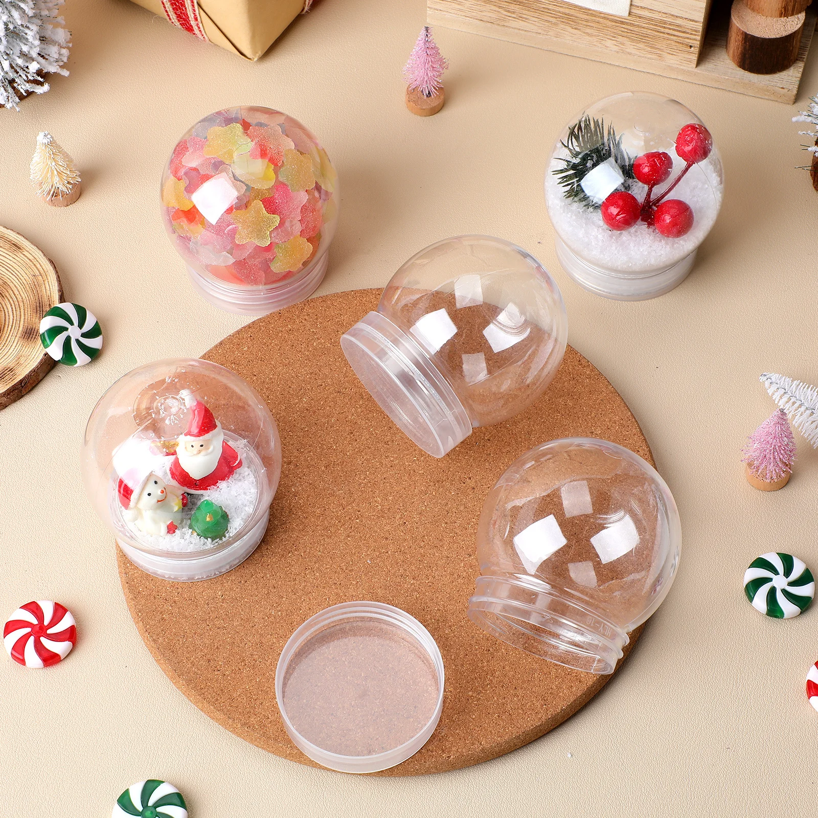 

Clear Water Globe Props 10pcs DIY Snow Globe Kit Plastic Ball Shape Globes with Removable Cap Craft Making Supplies for